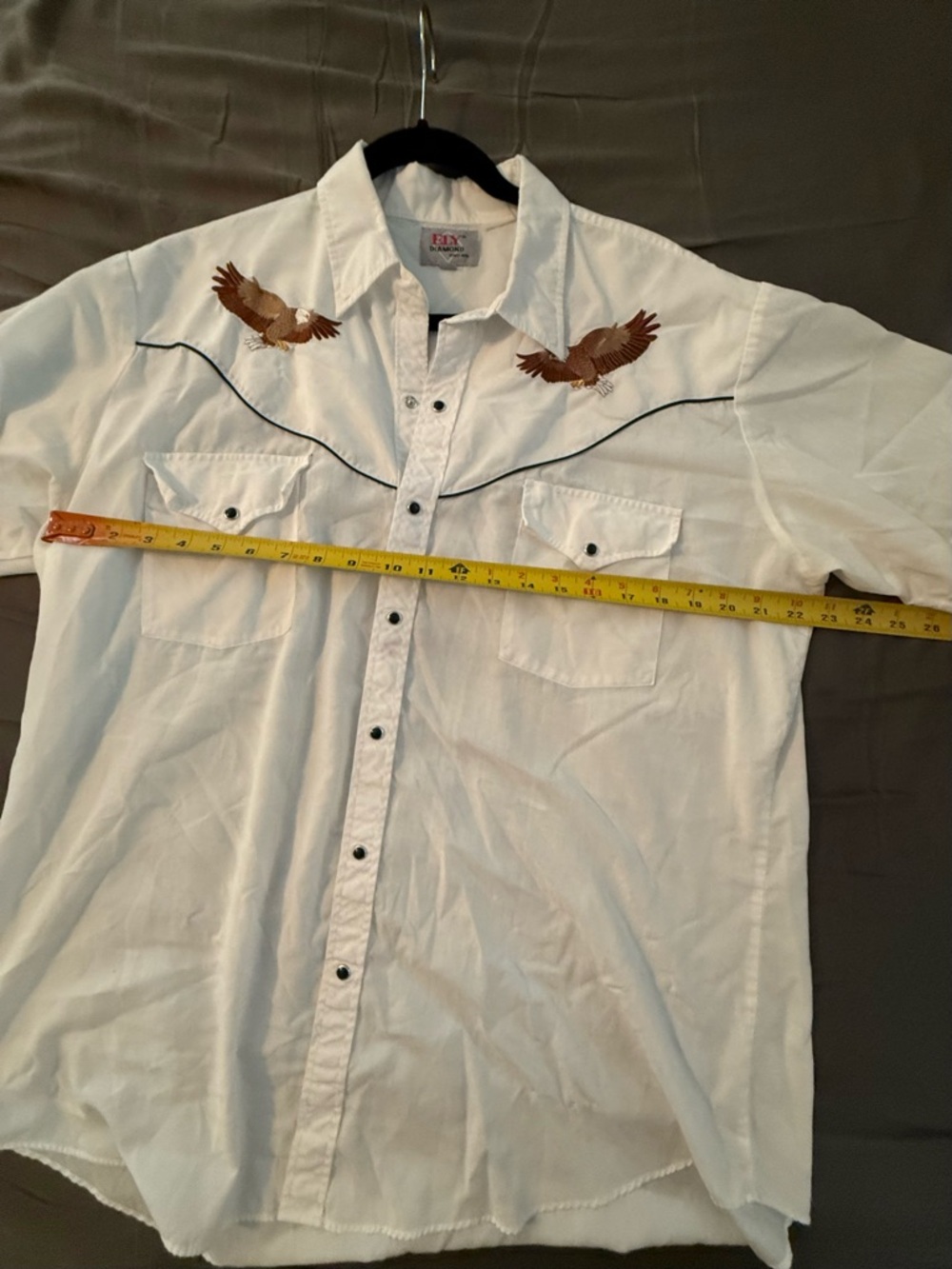 Ely diamond Shirt Men XL White Western Pearl Snap Eagle Embroidered Piped Yoke - Picture 4 of 5